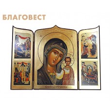 Складень "Пресвятая Богородица "Казанская" с праздниками", ручная работа
