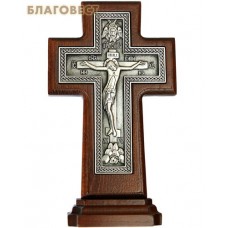 Крест гальванический на подставке из ясеня, посеребрение