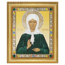 Икона св. блж. Матрона Московская, в багете со стразами в ассортименте