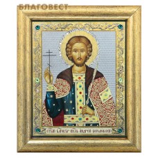 Икона "Святой благоверный князь Андрей Боголюбский" в багете со стразами