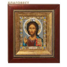 Икона "Господь Вседержитель" в багете со стразами и жемчугом