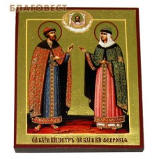 Икона ручной работы "Святые благоверные Петр и Феврония". Поталь (позолота) наносится вручную