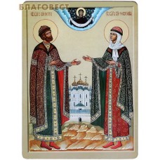 Икона Святые благоверные Петр и Феврония Муромские. Полиграфия, дерево, лак