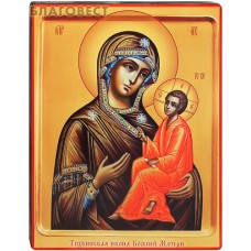 Икона Божией Матери "Тихвинская". Полиграфия, дерево, лак