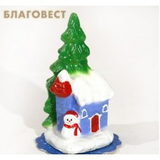 Свеча Рождественская "Домик с елкой"