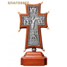 Крест гальванический на подставке Византийский, малый. Натуральный жемчуг, посеребрение